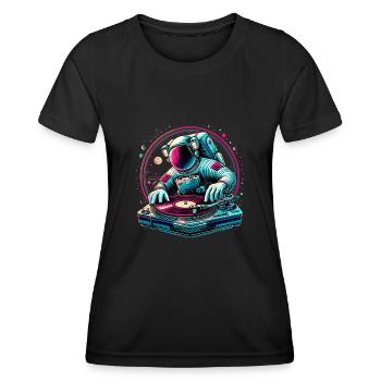 Astronaut DJ Planets DJing im Weltraum - Frauen Funktions-T-Shirt - Schwarz - Vorne - AI Model Female 172 light (172cm)