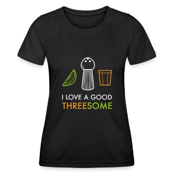 Tequila Threesome Funny Alcohol Party Saying - Women's Functional T-Shirt - black - Front - AI Model Female 172 light (172cm)
