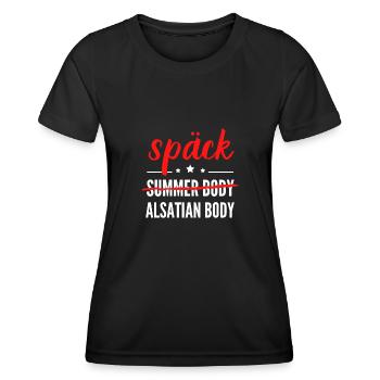 späck grassummer body alsatian body humour sport - T-shirt sport Femme - noir - Devant - AI Model Female 172 light (172cm)