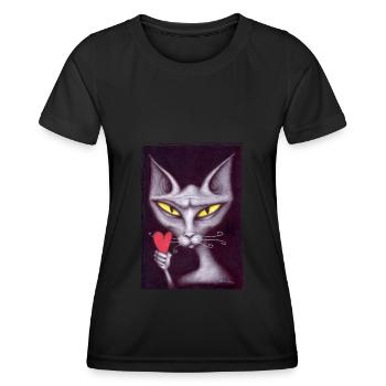 Le chat pêche une carte - T-shirt sport Femme - noir - Devant - AI Model Female 172 light (172cm)