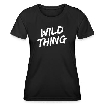Police de pinceau blanc « Wild Thing » - T-shirt sport Femme - noir - Devant - AI Model Female 172 light (172cm)