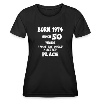 Geboren 1974, seit 50 Jahren, mache ich 50. Geburtstags-Motiv - Frauen Funktions-T-Shirt - Schwarz - Vorne - AI Model Female 172 light (172cm)