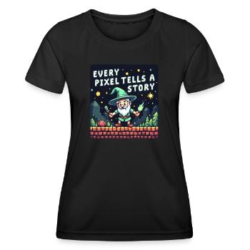 Chaque pixel raconte une histoire - Retro Gaming - T-shirt sport Femme - noir - Devant - AI Model Female 172 light (172cm)