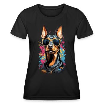 Cooler Dobermann Hund Design mit Stil - Frauen Funktions-T-Shirt - Schwarz - Vorne - AI Model Female 172 light (172cm)