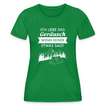 Das Geräusch Wenn Niemand Etwas Sagt - Zelt Berge - Frauen Funktions-T-Shirt - Kelly Green - Vorne - AI Model Female 172 dark (172cm)