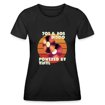 70s 80s Disco powered by vinyl t shirt Italo Disco - Women's Functional T-Shirt - black - Front - AI Model Female 172 light (172cm)