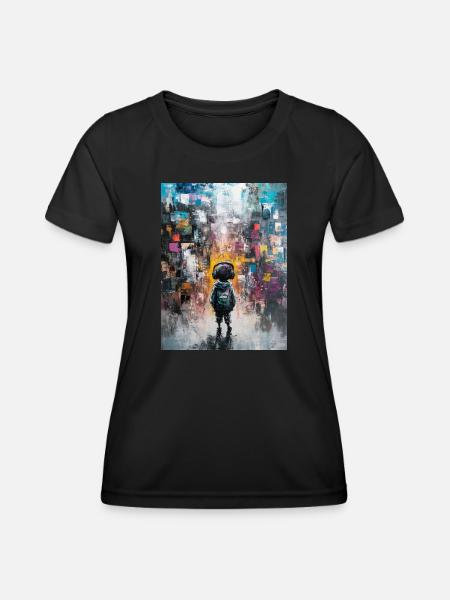 Child with headphones looking at the abstract - Women's Functional T-Shirt - black