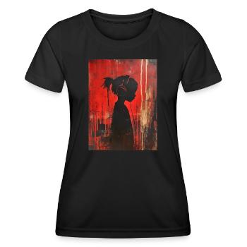 Banksy Style - Kind Silhouette mit Kopfhörern - Frauen Funktions-T-Shirt - Schwarz - Vorne - AI Model Female 172 light (172cm)