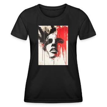 Abstract Face Stencil Graffiti Black Red - Women's Functional T-Shirt - black - Front - AI Model Female 172 light (172cm)