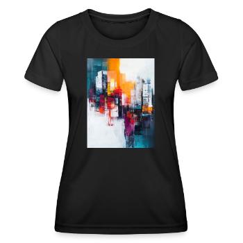 Bunt gemalte abstrakte Stadt mit Hochhäusern - Frauen Funktions-T-Shirt - Schwarz - Vorne - AI Model Female 172 light (172cm)