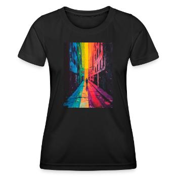 Rainbow Avenue - Rue colorée - T-shirt sport Femme - noir - Devant - AI Model Female 172 light (172cm)