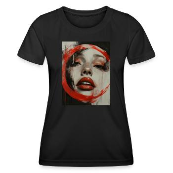 Gesicht - Gemälde - Frau - Frauengesicht - Lippen - Frauen Funktions-T-Shirt - Schwarz - Vorne - AI Model Female 172 light (172cm)