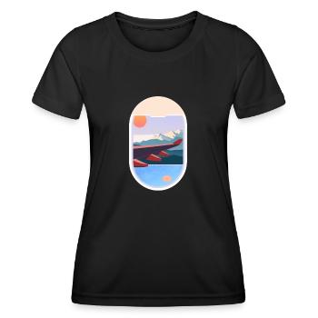 Airplane Window Voyage Paysage Nature - T-shirt sport Femme - noir - Devant - AI Model Female 172 light (172cm)