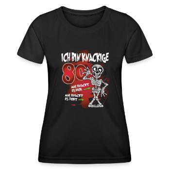 Geburtstag 80 Knackige Jahre Skelett Knochen - Frauen Funktions-T-Shirt - Schwarz - Vorne - AI Model Female 172 light (172cm)