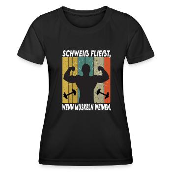 Bodybuilding Sprüche Mann Schweiß Weinen - Frauen Funktions-T-Shirt - Schwarz - Vorne - AI Model Female 172 light (172cm)