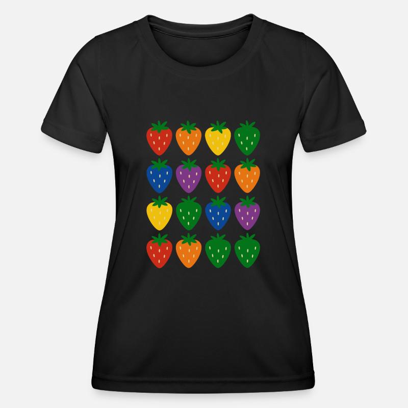 Colorful Rainbow Strawberry Pattern - Women's Functional T-Shirt - black