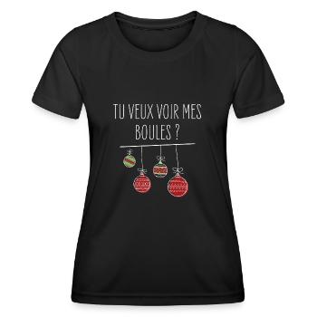 Tu veux voir mes boules ? - Humour Noël - T-shirt sport Femme - noir - Devant - AI Model Female 172 light (172cm)