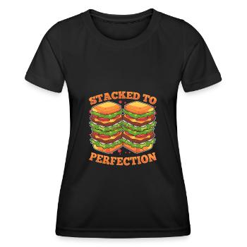 Lustiges Sandwich mit Schinken, Fleisch, Tomaten, - Frauen Funktions-T-Shirt - Schwarz - Vorne - AI Model Female 172 light (172cm)