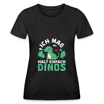 Triceratops T-Rex Velociraptor J’aime tout simplement les dinos - T-shirt sport Femme - noir - Devant - AI Model Female 172 light (172cm)