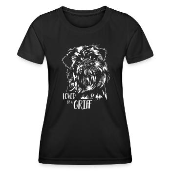 Loved by a Griff Hundespruch Zwerggriffon Wilsigns - Frauen Funktions-T-Shirt - Schwarz - Vorne - AI Model Female 172 light (172cm)