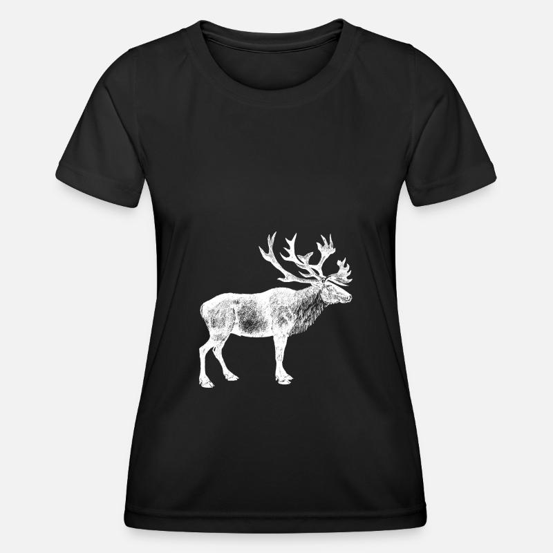Deer Elk Antler Deer Head Hunter Moose - Women's Functional T-Shirt - black