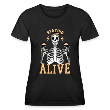 Halloween Skeleton Coffee Staying Alive - Women's Functional T-Shirt - black - Front - AI Model Female 172 light (172cm)