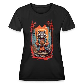 Japanischer Waschbär Ästhetik Retro Design - Frauen Funktions-T-Shirt - Schwarz - Vorne - AI Model Female 172 light (172cm)