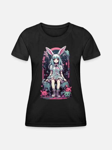Kawaii gothique lapin Anime Pastel Kemonomimi Design - T-shirt sport Femme - noir