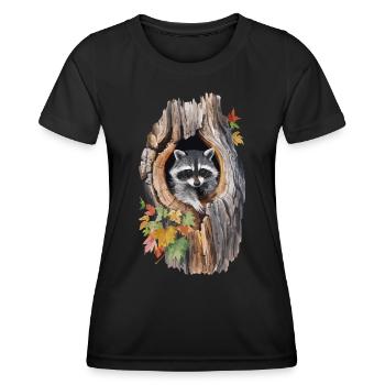 Niedlicher Waschbär in hohlem Baum für einen - Frauen Funktions-T-Shirt - Schwarz - Vorne - AI Model Female 172 light (172cm)