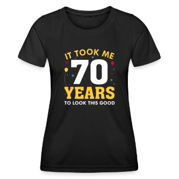 Il m’a fallu 70 ans pour être aussi beau - T-shirt sport Femme - noir - Devant - AI Model Female 172 light (172cm)