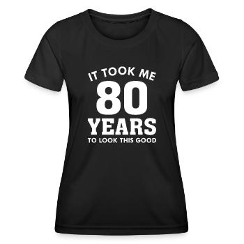 Il m’a fallu 80 ans pour être aussi beau - T-shirt sport Femme - noir - Devant - AI Model Female 172 light (172cm)