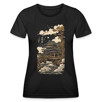 Tempel in Ukiyo-E Vintage Japan Kunst - Frauen Funktions-T-Shirt - Schwarz - Vorne - AI Model Female 172 light (172cm)
