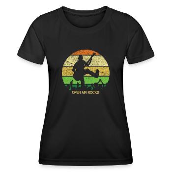 Open Air Rocks - Gitarrist - Frauen Funktions-T-Shirt - Schwarz - Vorne - AI Model Female 172 light (172cm)