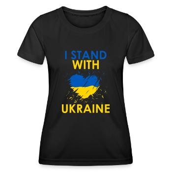 I Stand With Ukraine Herz - Frauen Funktions-T-Shirt - Schwarz - Vorne - AI Model Female 172 light (172cm)