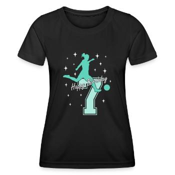 7. Geburtstag Fussball Fussballspielerin - Frauen Funktions-T-Shirt - Schwarz - Vorne - AI Model Female 172 light (172cm)