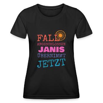 First name Janis - Women's Functional T-Shirt - black - Front - AI Model Female 172 light (172cm)