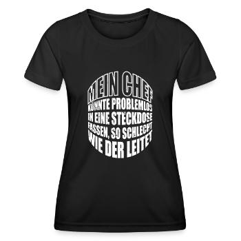 Mein Chef könnte problemlos in einer Steckdose... - Frauen Funktions-T-Shirt - Schwarz - Vorne - AI Model Female 172 light (172cm)