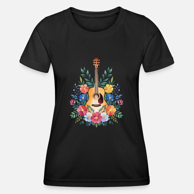 Floral Guitar Harmony - Women's Functional T-Shirt - black