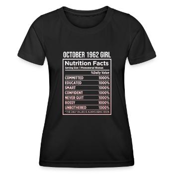 Octobre 1962 - Cadeau du 60e anniversaire. Femme. - T-shirt sport Femme - noir - Devant - AI Model Female 172 light (172cm)