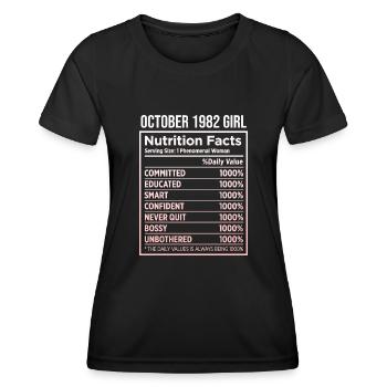 October 1982 - 40th birthday gift. Wife. - Women's Functional T-Shirt - black - Front - AI Model Female 172 light (172cm)