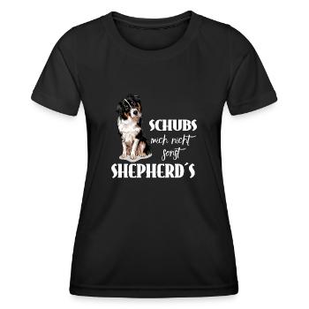 AUSTRALIAN SHEPHERD - Schubs mich nicht - Frauen Funktions-T-Shirt - Schwarz - Vorne - AI Model Female 172 light (172cm)