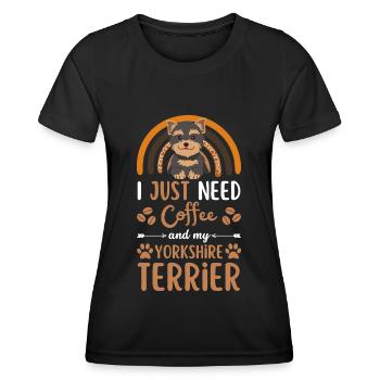 Süßer Yorkshire Terrier Hund Kaffee Cafe kawaii - Frauen Funktions-T-Shirt - Schwarz - Vorne - AI Model Female 172 light (172cm)