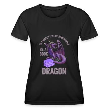 Bookworm Bookdragon Books Dragon Book Fan Reading Fan - Women's Functional T-Shirt - black - Front - AI Model Female 172 light (172cm)