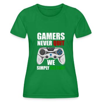 Gamer geben nie auf, sie restarten einfach Nerd - Frauen Funktions-T-Shirt - Kelly Green - Vorne - AI Model Female 172 dark (172cm)