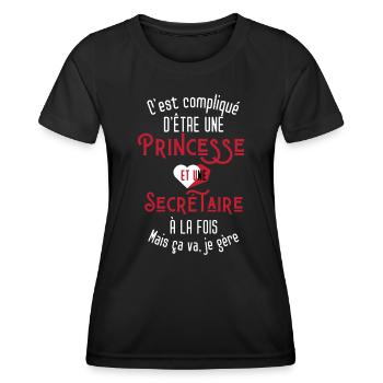 C'est compliqué d'être Une Princesse et Secrétaire - T-shirt sport Femme - noir - Devant - AI Model Female 172 light (172cm)