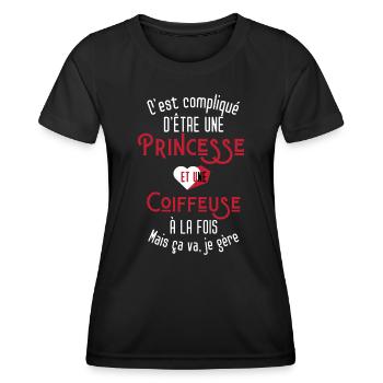 C'est compliqué d'être Une Princesse et Coiffeuse - T-shirt sport Femme - noir - Devant - AI Model Female 172 light (172cm)