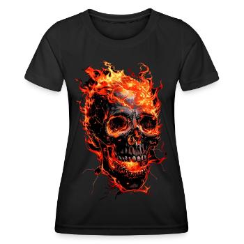 Crâne Flammes Crâne Feu Squelette Motard - T-shirt sport Femme - noir - Devant - AI Model Female 172 light (172cm)