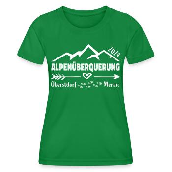 Alpenüberquerung E5 Oberstdorf Meran 2024 - Frauen Funktions-T-Shirt - Kelly Green - Vorne - AI Model Female 172 dark (172cm)