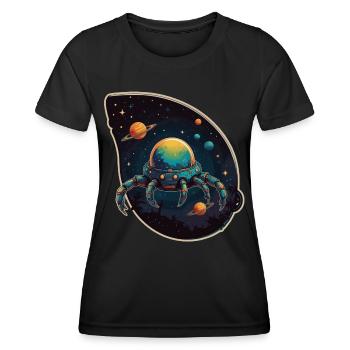 Crab spaceship in space with planets - Women's Functional T-Shirt - black - Front - AI Model Female 172 light (172cm)
