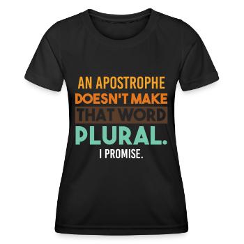 Grammaire grammaire apostrophe au pluriel disant drôle - T-shirt sport Femme - noir - Devant - AI Model Female 172 light (172cm)